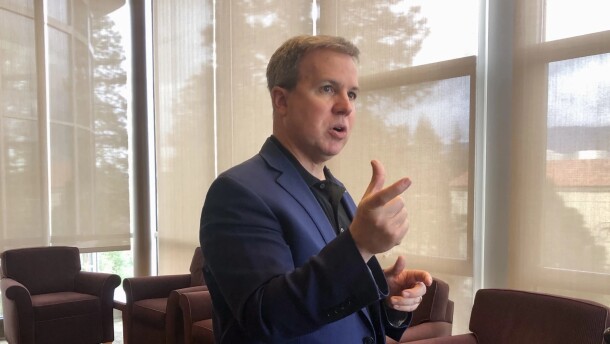 SOU President Rick Bailey answers questions about the university's recently-approved realignment plan in April 2023.