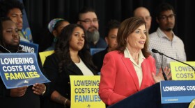 Governor Kathy Hochul speaks at the downtown campus of Monroe Community College in Rochester, N.Y., on Tuesday, June 9, 2026. Hochul highlighted provisions in the state budget that include a $300 million Rochester-Monroe Transformation Initiative, a universal childcare pilot program in Monroe County, energy rebate checks for New Yorkers and funding to advance the redevelopment of the long-vacant Terrence Building site.