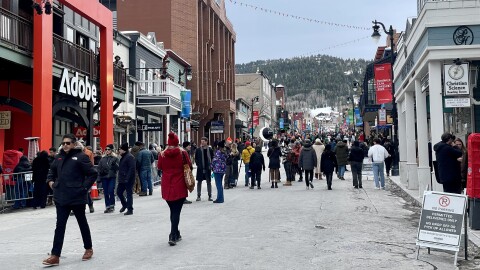 Crowds on Park City's Main Street during the opening weekend of the 2025 Sundance Film Festival.