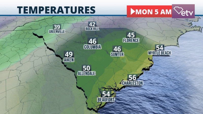 Temperatures through Wednesday afternoon.