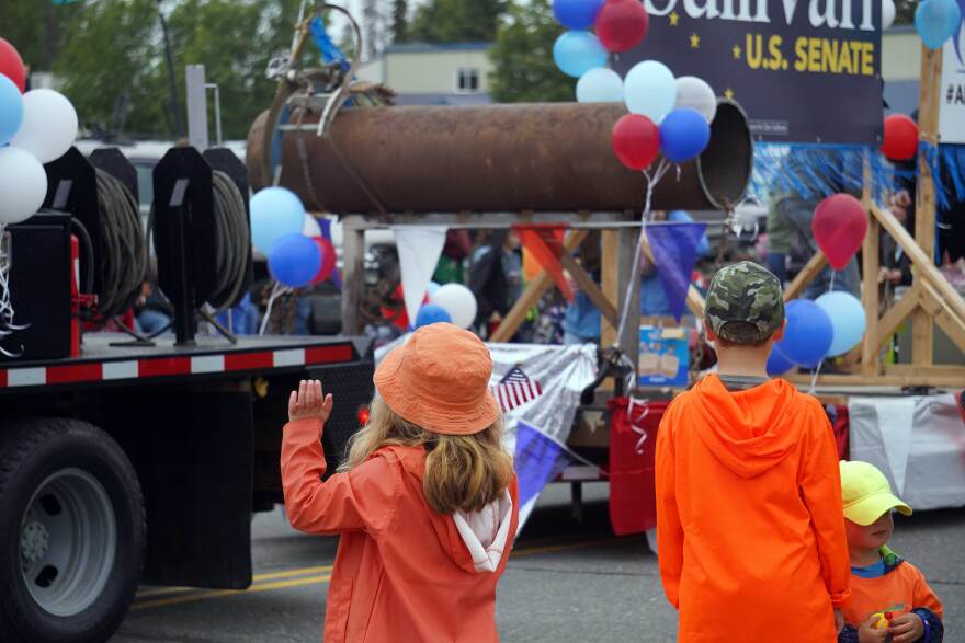 A chunk of pipe is part of the Independence Day parade in Kenai, Alaska, on July 4, 2026.