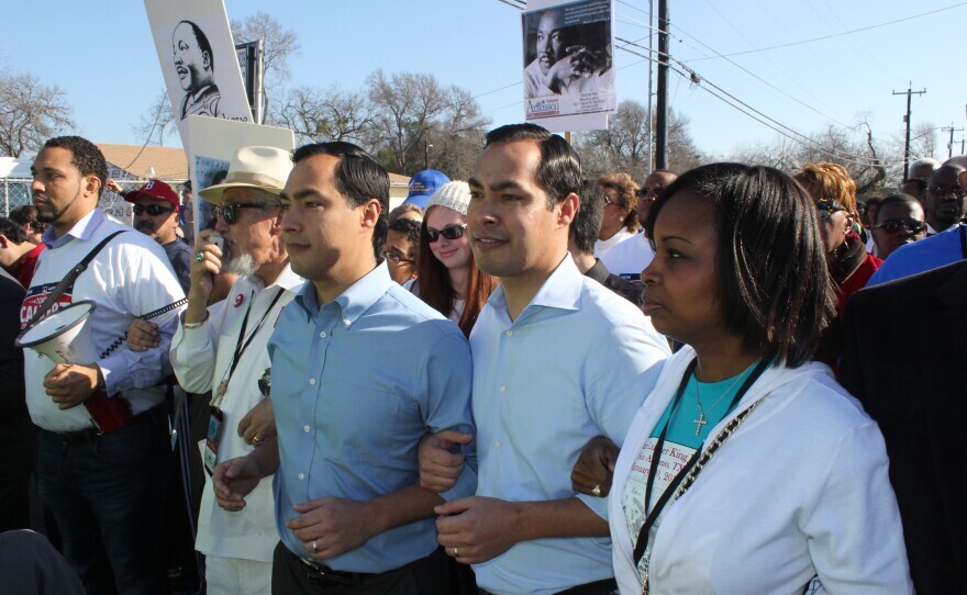 Joaquin Castro and former mayors Julian Castro and Ivy Taylor.