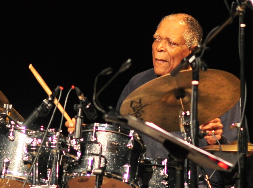 Jazz drummer Billy Hart playing with Lucian Ban's group Elevation, performing Ban's Songs from Afar, Plestcheeff Auditorium, Seattle Art Museum, Seattle, Washington, U.S.