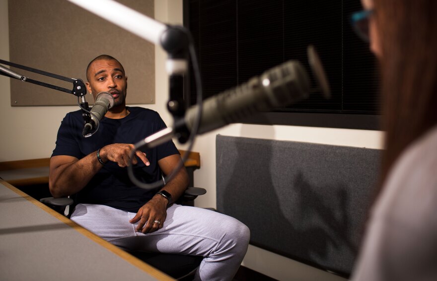 Retired Seahawks wide receiver Doug Baldwin in the KNKX studios