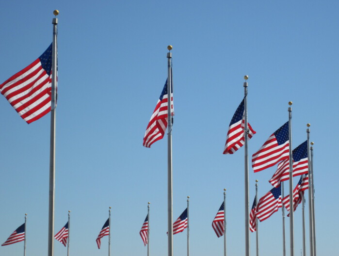 American flags wave in the breeze.