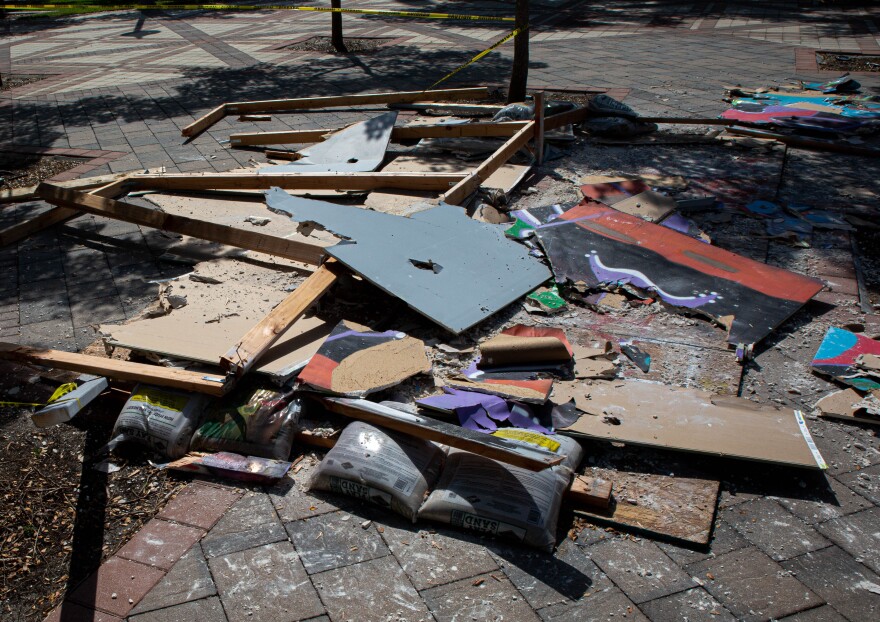 Pieces of the wall, after it fell.