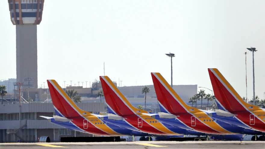 Boeing 737 Max jets are grounded at Sky Harbor International Airport in Phoenix on March 14.