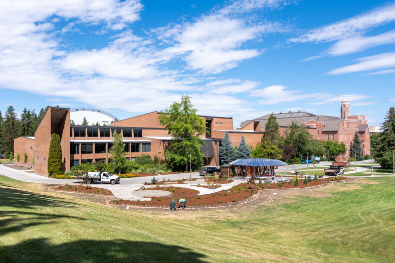 Vandal Healing Garden outside the Physical Education Building.