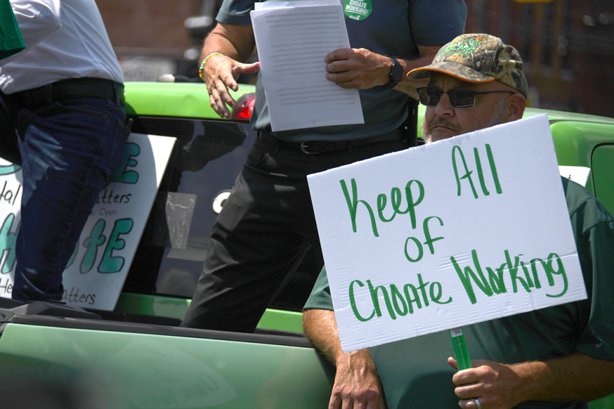 AFSCME workers decried the state's planned layoffs at Choate, the state-run mental health hospital and one of the region's largest employers.