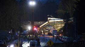 The Amtrak Cascades train derailed at 78 mph at a highway overpass near DuPont, Washington on December 18, 2017. CREDIT: MEGAN FARMER / KUOW