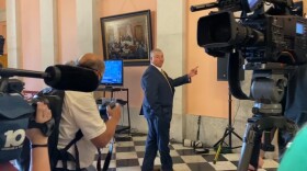 Rep. Larry Householder (R-Glenford) talked to reporters on September 1, 2020, after returning to the House for the first time since his July arrest in a $61 million bribery scheme.