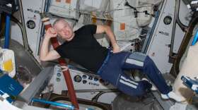 NASA astronaut Steve Swanson wearing everyday clothing aboard the International Space Station (ISS). Photo is part of IVA clothing study. The Intravehicular Activity Clothing Study (IVA Clothing Study) dresses crewmembers in commercially available lightweight clothes that have been designed to resist odors. Photo: NASA