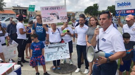 Elected officials and other activists protested on Saturday against gun shows at the Miami-Dade County Youth Fair and Exposition center. 