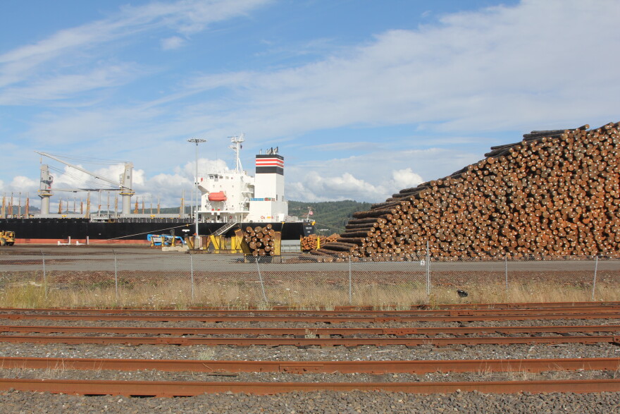 The Coos Bay Rail Line runs along the bay in North Bend, seen here Sept. 5, 2026.