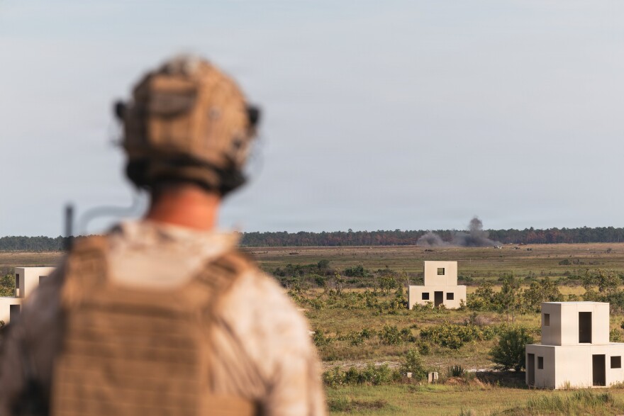 A Spanish marine observes an impact zone while conducting joint suppression of enemy air defense training during Fleet Exercise (FLEETEX) 250 on Marine Corps Base Camp Lejeune, North Carolina, June 20, 2026. FLEETEX 250 represents the United States’ commitment to layer defense of the homeland through forward-deployed forces and reinforces interoperability with allies and partners through collective maritime security.