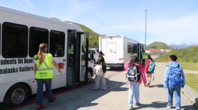 Unalaska Eagle's View Elementary School students on their first day back to school on Wednesday, Aug. 20, 2025.