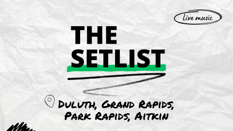 "The Setlist" and "Duluth, Grand Rapids, Park Rapids, Aitkin" written over a crumpled paper background.