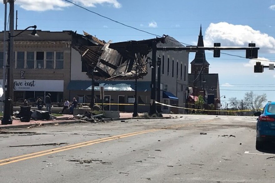 Downtown Mooresville, Indiana after storms swept through the area on April 9th, 2020.