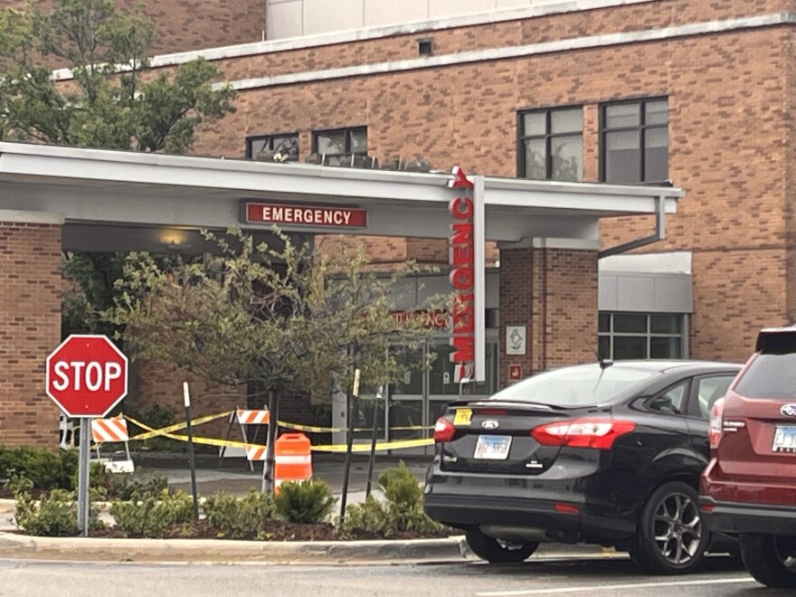 Roof damage at OSF St. Joseph Medical Center in Bloomington led to the hospital closing to trauma. Ambulances are being diverted elsewhere.