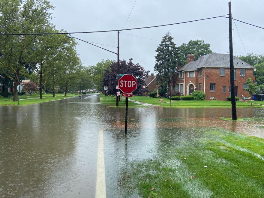 Example of flooded street in Detroit, July 16, 2021