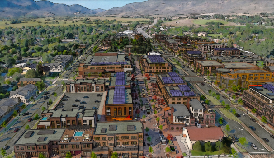 A conceptual rendering included in the proposed Envision Central Heber plan for Heber City shows some ideas for how the downtown area might look in future decades. Some examples include outdoor gathering areas, new parking spots, and urban green spaces along Main Street.