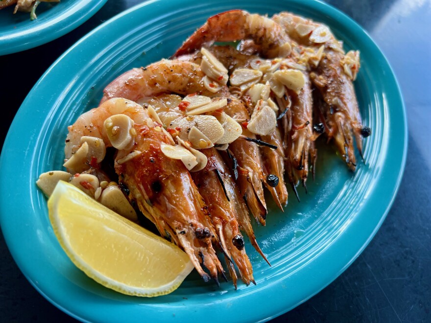Grilled shrimp at Evviva restaurant in New Orleans.