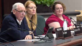 From left, Les Coyne, Kathleen Mills and Lisa Thatcher of the Bloomington Board of Parks Commissioners meeting on Jan. 9, 2019.