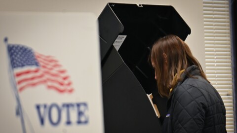 Voters in Kansas City, Kansas, showing up at the Wyandotte County Election office for the last minutes of early voting on Nov. 7, 2022.
