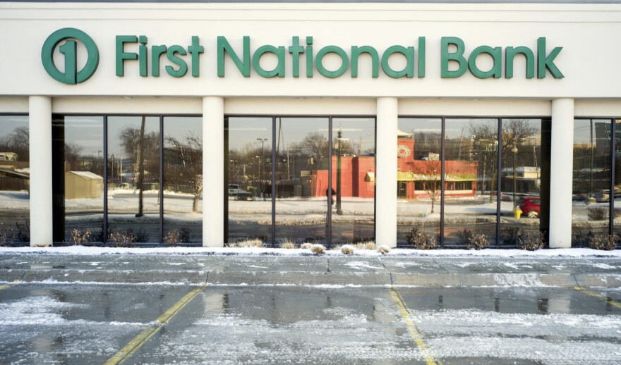 A First National Bank branch is seen in Omaha, Neb., Friday, Feb. 23, 2018. The Nebraska-based First National Bank of Omaha said Thursday they will not renew its contract to issue the group's National Rifle Association Visa Card, spokesman Kevin Langin said in a statement. (Nati Harnik/AP)