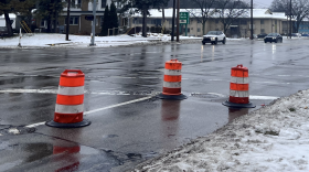 Road work barrels in Lansing