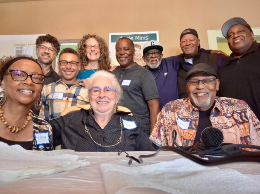 Group interview with descendants of Eugene pioneer Black families at the Mims Historic House, 330 Mill St, Eugene on Sept. 29, 2026 Front row: Mrs. Kathy Cooks, Mrs. Sally Mims, Mr. Willie Mims Back Row: Fabio Andrade (OECE), Zachary Stocks (Oregon Black Pioneers), Lorna Flormoe (OECE), Mr. Frank Rutledge III, Mr. David Nettles, Mr. Edward Reynolds, Mr. David Johnson