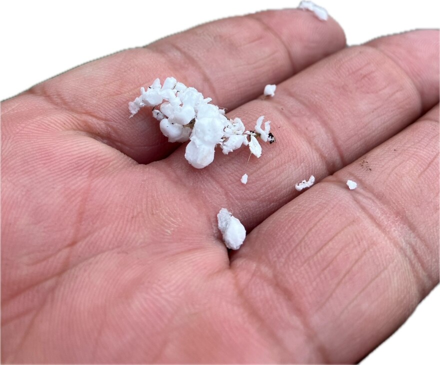 Particles found near San Pedro Creek by Centro San Antonio General Manager Mike Pacheco