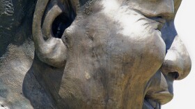 Look closely and you can see the tiny rabbit that sculptors Andre Prinsloo and Ruhan Janse van Vuuren put inside the ear of their nearly 30-foot-tall statue of late South African President Nelson Mandela at the Union Buildings in Pretoria.