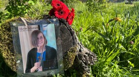 A memorial for Sharon Schuman on Amazon Trail in Eugene, April 3, 2026.