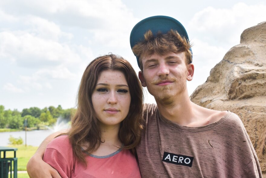 Anika Drew, left, and Nicholas Stone used to hang out for fun at Crystal Beach Lake. The teenage couple spent most of this year wandering Woodward since becoming homeless. Youth experiencing homelessness have less access to shelters and services in rural Oklahoma towns such as Woodward.