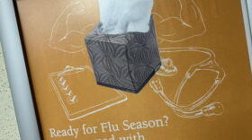A poster in Juneau’s Dimond Courthouse on Friday, Sept. 18, 2026, advises anti-flu measures.