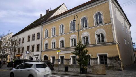 A car passes Adolf Hitler's birth house in Braunau, Austria, Thursday, Nov. 16, 2023. (Matthias Schrader/AP)
