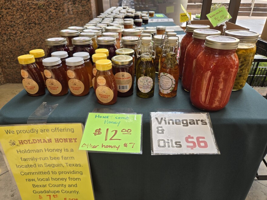 Honey, jam, and vinegar and oils are also featured at the small farmer's market