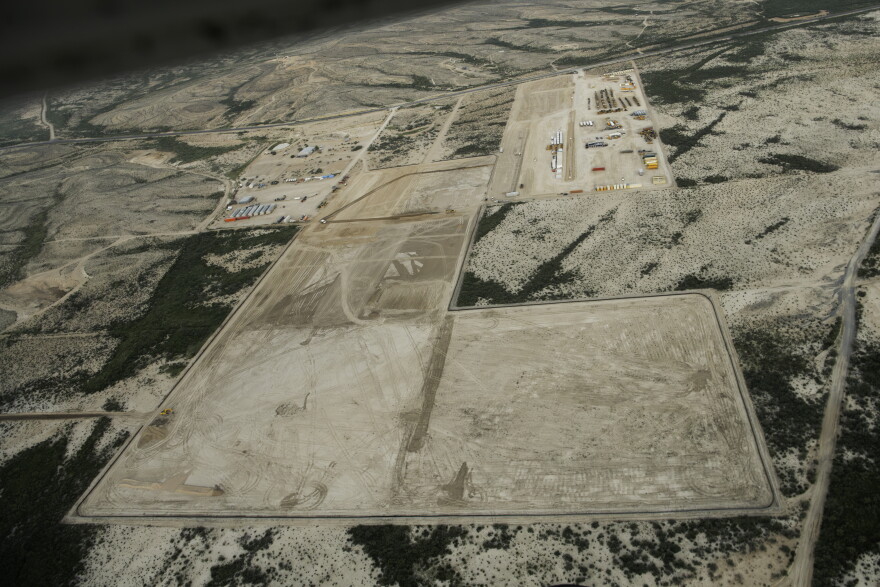 An aerial view of the Highway 118 man camp near Terlingua in August as it was being developed.