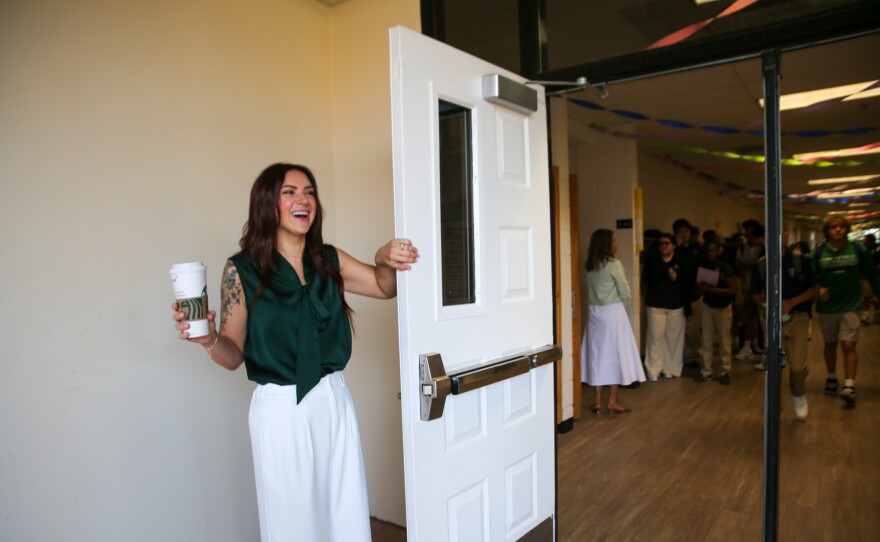 YCHS staff held the door for students before their first period, greeting them and offering assistance.
