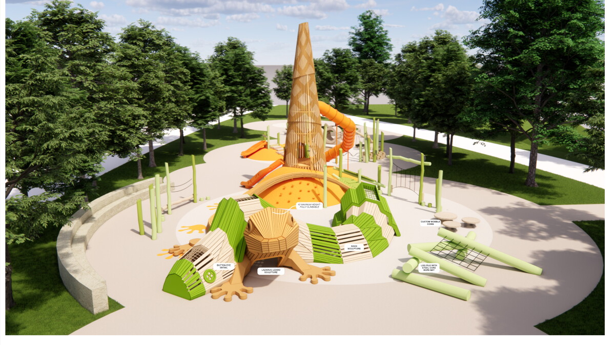 New plans for replacement playground allow kids to scale a scaly icon