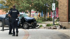 Normal Police at the scene of a crash Friday afternoon in Uptown Normal, just outside the Children's Discovery Museum.