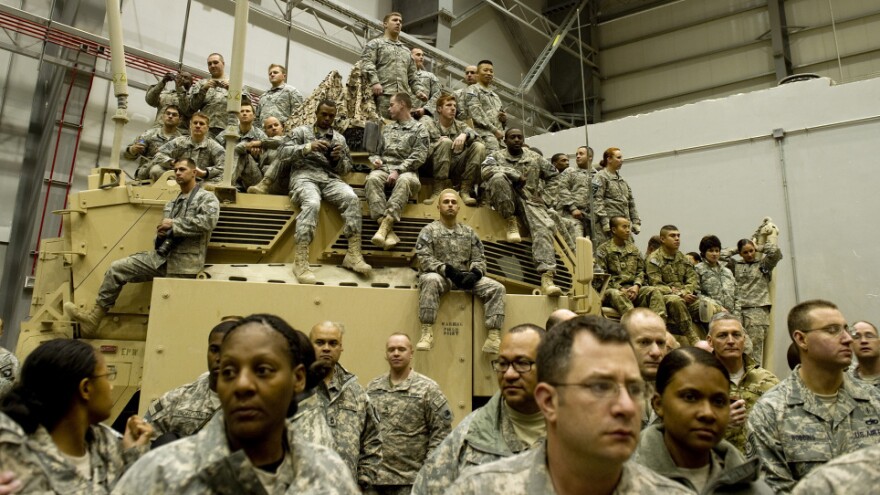 At Bagram, soldiers wait for the president's visit.