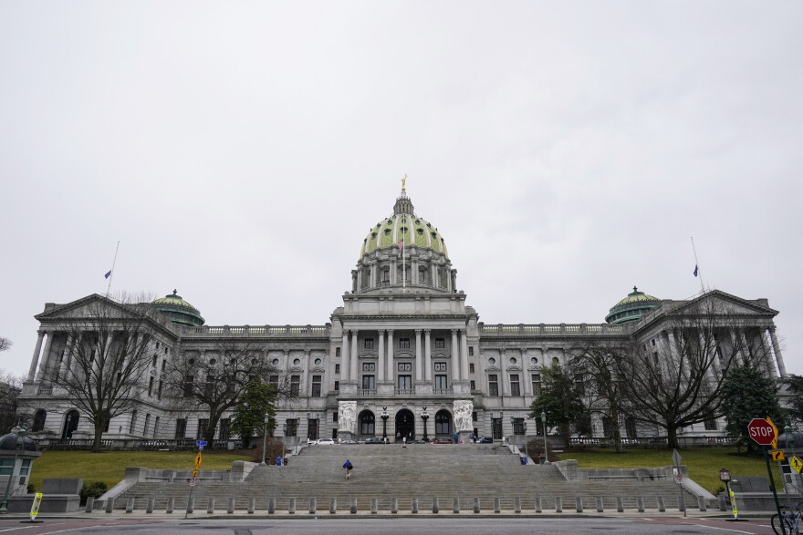 The Pennsylvania Capitol is seen, Feb. 21, 2023, in Harrisburg, Pa. Democrats who control the state House of Representatives on Tuesday, Nov. 14, advanced an estimated $1.8 billion boost to the pensions of Pennsylvania state government and public school retirees, with supporters saying they have been hard hit by inflation. 