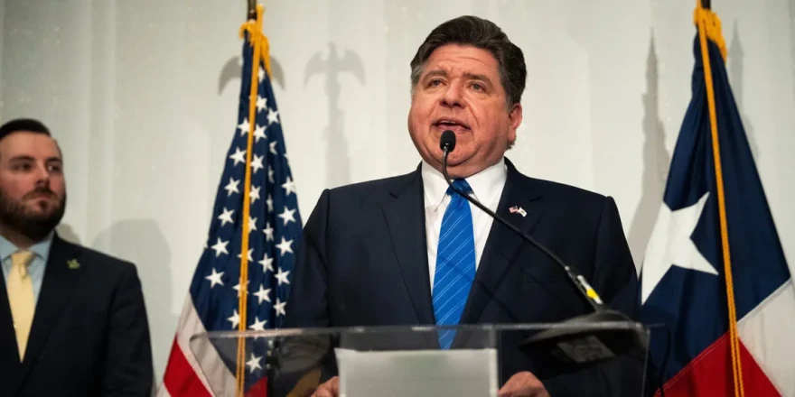 Illinois Gov. JB Pritzker speaks at a Texas Democratic Party press conference ahead of the Republican National Convention on Wednesday, Sept. 9, 2026, in Dallas.