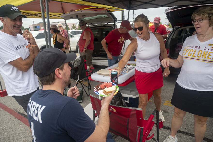 U.S. Democratic Senate candidate Josh Turek tailgates before the Iowa State football game on Sept. 5, 2026.
