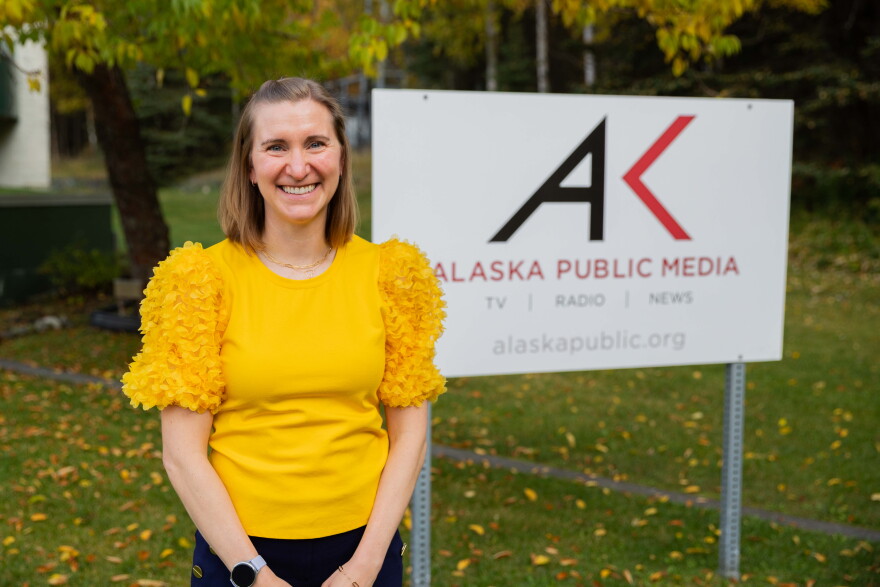 Laurel Renkert, a lifelong Alaskan who works as a financial advisor in Anchorage, at Alaska Public Media on Sept. 28, 2026.
