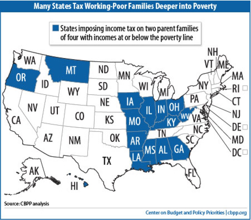 Michigan did not fall on the list of states taxing two parent families of four with incomes below the poverty line.