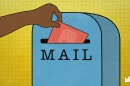 Illustration of a hand putting a ballot in a mailbox.