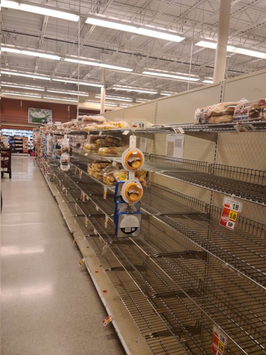 A Tops Market store on Transit Road in Depew had no bread available early Thursday evening, Nov. 17, 2022, in advance of Lake Effect snows predicted